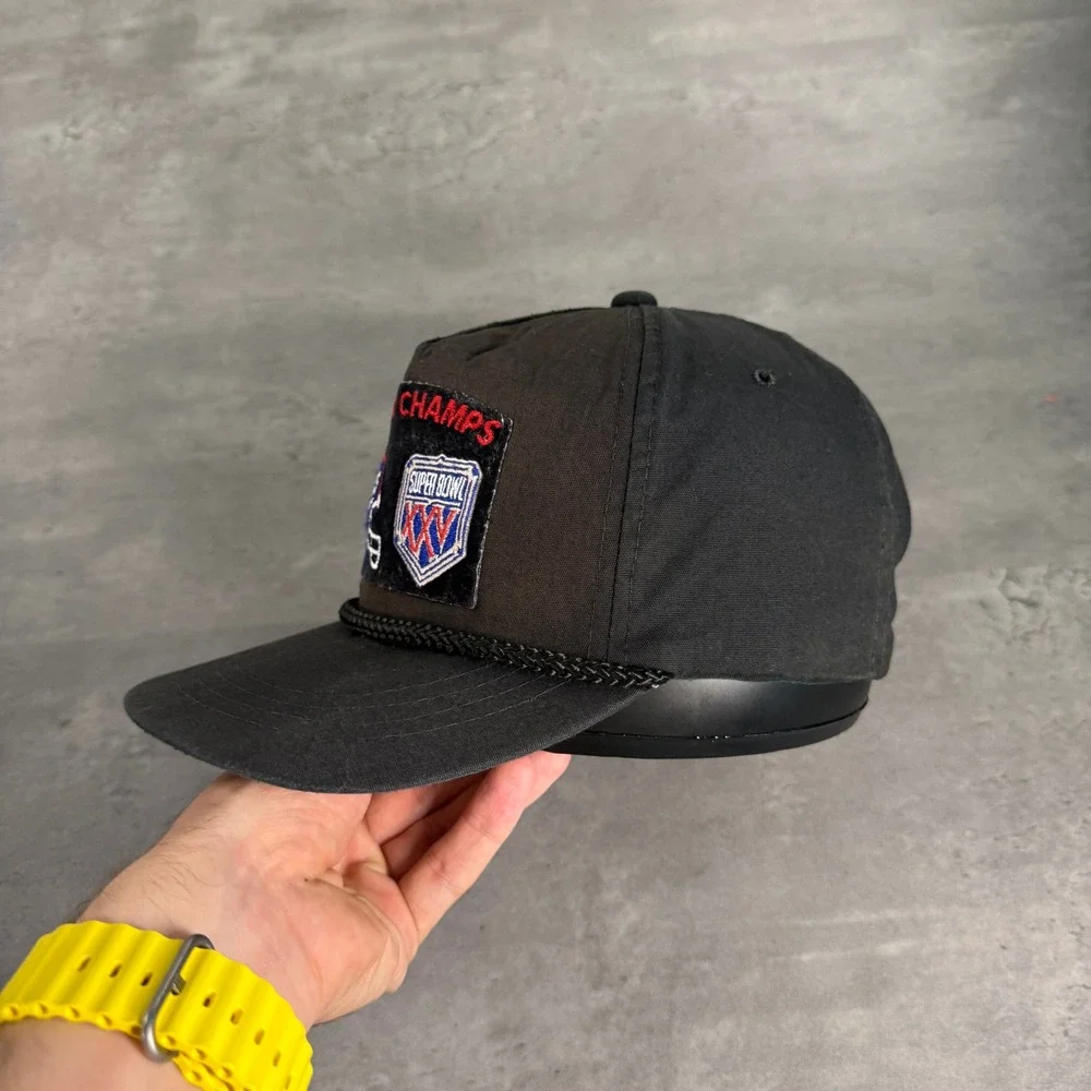 Yupoong New York Giants Snapback Hat Black Super‎ Bowl XXV World Champs Rope Cap